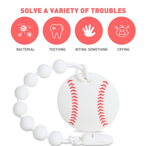 Baby Sports Ball Teething Toys,Food Grade Silicone Teether with One-piece Pacifier Clip Holder,Shower Gift,Teething Pain Relief for 3 Months+ Boy ...