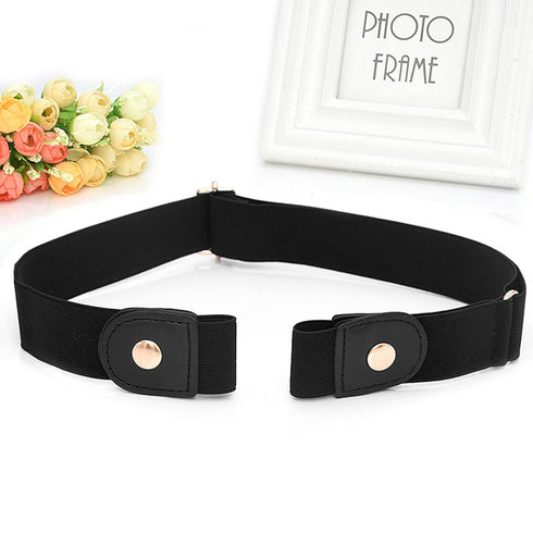 No Buckle Elastic Belt Adjustable Stretch Waist Belt Buckless Invisible Belt Buckle Free Belt for Women Men Jeans Pants Dress with Brass Snap Fast...