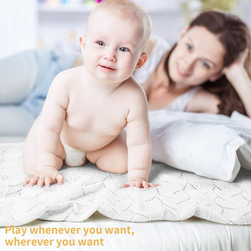 Baby Blanket White 100% Cotton Soft Breathable Knit Cellular Receiving Blankets for Newborn Infant Boy Girl, 30"x 40"...