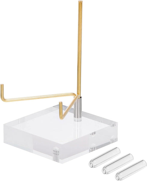 PATIKIL 2.4" x 2.4" x 1" Acrylic Display Stands, Display Easel Holder Brass Arm Crystal Display Stand for Mineral Gemstone, Clear...