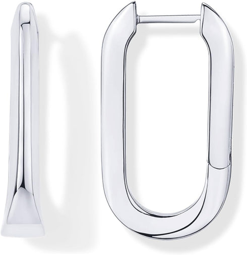 PAVOI 14K Gold Plated Sterling Silver Posts U-Shaped Link Hoop Earrings for Women | Lightweight Long Huggies Earrings...