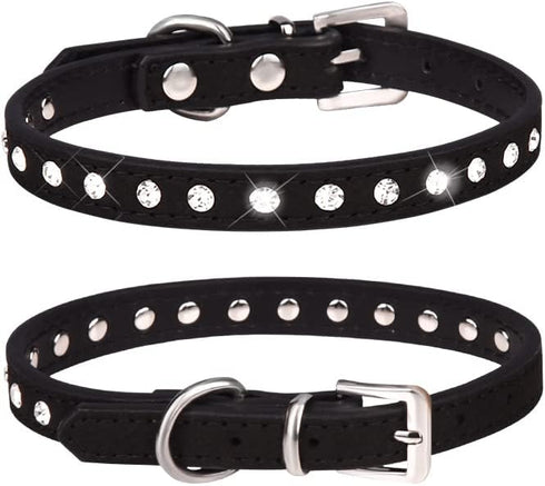 Puppy Dog Collar with Crystal Diamond Colorful Bling Girl Puppy Small Dog Cat Collars (XXS, Black)...
