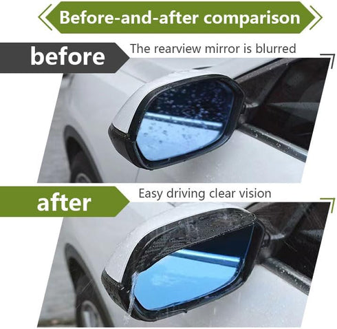 2 PCS Car Rear View Mirror Rain Eyebrow, 6.8" x 2.2" Thick Carbon Fiber Texture Waterproof Reflective Protective Cover, Maintain Clear Vision Side...