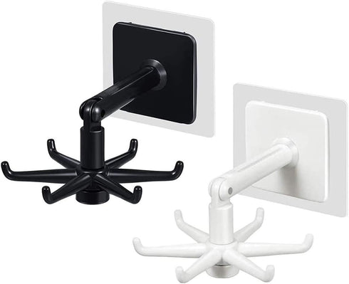 Hanging Utensil Holder Hooks Kitchen Utensil Hanger Wall Mount 360 Degrees Rotating Folding Hook Self Adhesive Hook Utensil Rack with 6 Hooks for ...