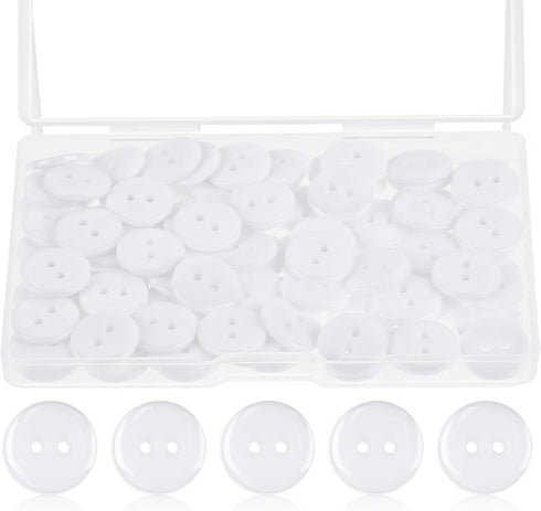 100pcs 1/2 Resin 2 Hole Buttons with Storage Box, 1/2 Inch White Round Sewing Buttons Shirt Buttons Bulk for Crochet Projects Crafts Eye Replaceme...