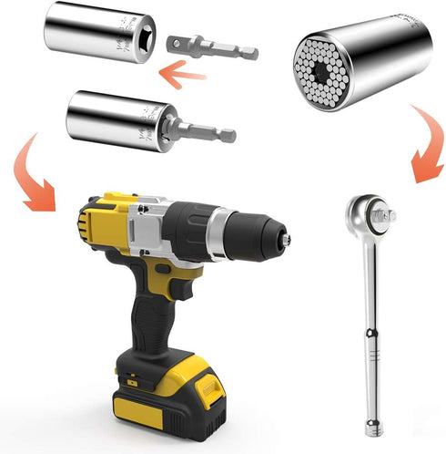 Universal Socket, Self-adjusting Socket Fits Standard 1/4'' - 3/4'' Metric 7mm-19mm, Adapter Socket for Wrench Ratchet & Power Drill, Tools Gifts ...