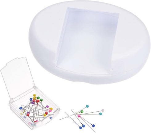 HARFINGTON Magnetic Pin Cushion with 100pcs Multicolor Plastic Head Pins, Magnetic Pins Holder with Drawer, for Sewing Quilting Needles Pins Hair ...