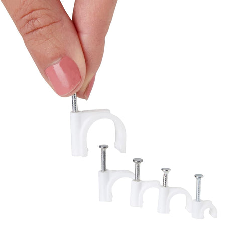 Juvale 500-Pack Round Cable Wire Clips for Wall Mounting, Extension Cord Holders, and Cable Management Staples in 5 Sizes for RJ45 Ethernet Connec...