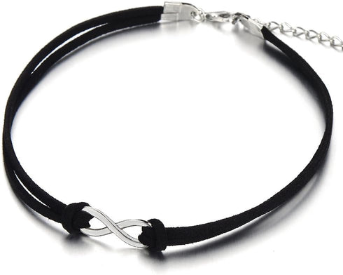 COOLSTEELANDBEYOND Ladies Womens Black Choker Necklace with Small Infinity Love Charm Pendant...
