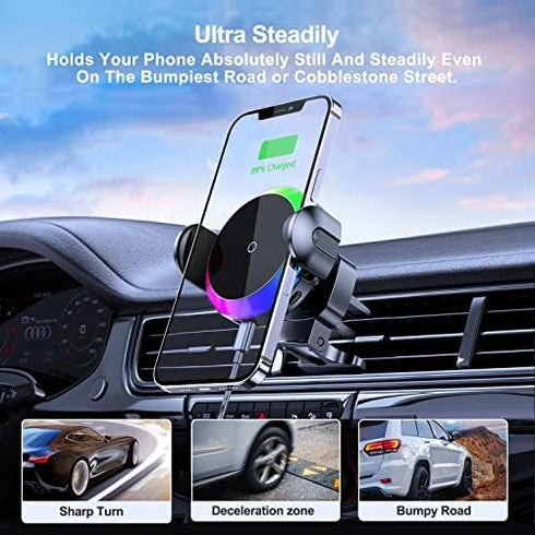 Dekala Magnetic Car Mount Charger, Wireless Car Charger for Magsafe with RGB Ambient Light, 15W Fast Charging Auto-Alignment Air Vent Phone Holder...