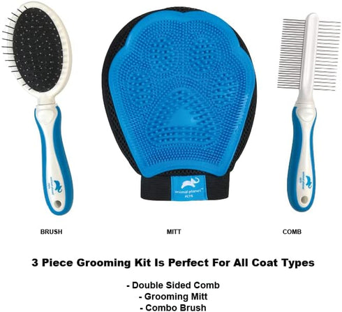 Animal Planet Pet Daily Grooming Kit (3 Pack) Reversible Grooming Glove, Double Sided Comb, Double Sided Brush. for Dogs & Cats, Good for All Bree...