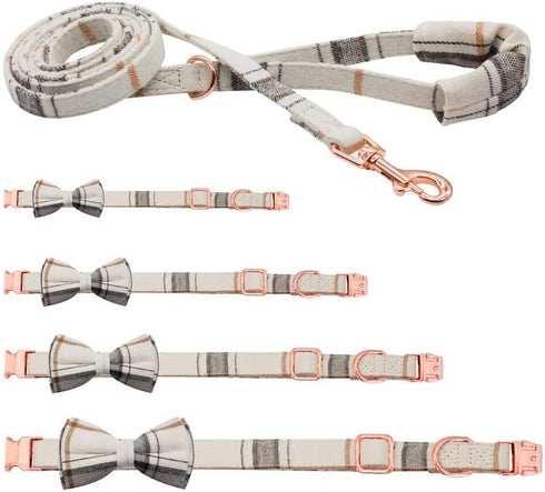 Plaid Dog Collar Leash Set with Bow Tie Adjustable Cute Puppy Collar with Durable Metal Buckle Girls Boys Dog Collar for Small Medium Large Dogs O...