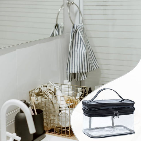 Clear Makeup Case, Transparent Double Layer Toiletry Bag, Waterproof PVC Travel Cosmetic Case for Skincare Products (Black)......