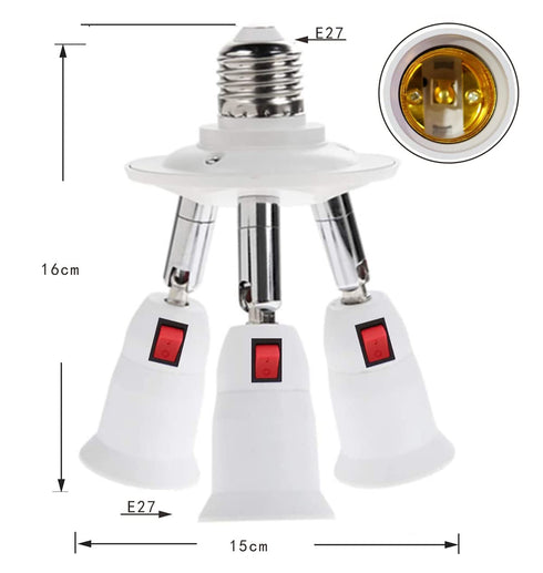 CLWHJ-360 Degrees Adjustable 3 in 1 E26/E27 Splitter Socket Adapter. E26/E27 Standard LED Bulbs 360 Degrees Adjustable 180 Degree Bendable Max Wat...