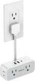 Short Extension Cord 6 inch, TESSAN Slim Flat Thin Plug Power Strip with 4 AC Outlets 3 USB (1 USB-C) Charging Ports, Small White Desk Charger, Mi...