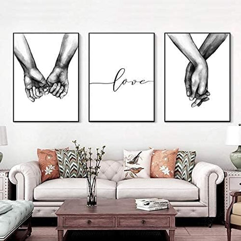 16"x20" Love and Hand in Hand Wall Art Canvas Print Poster,Simple Fashion Black and White Couples Sketch Art Line Drawing Decor for Home Living Ro...