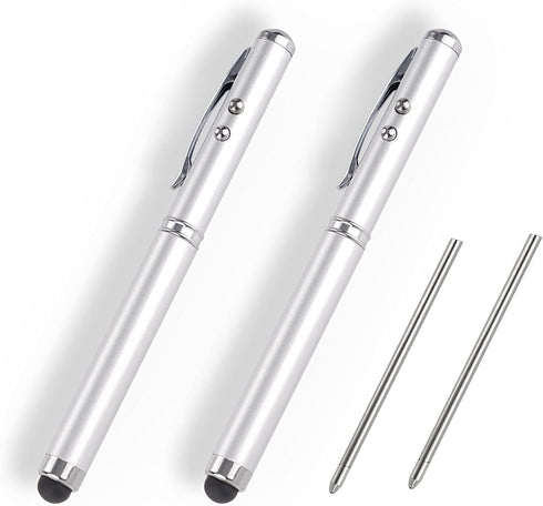 Metal Multi-Function Pen, Touch Screen Stylus, Flashlight with White Light, Infrared, Creative Christmas and Birthday Gifts (2 Silver)...