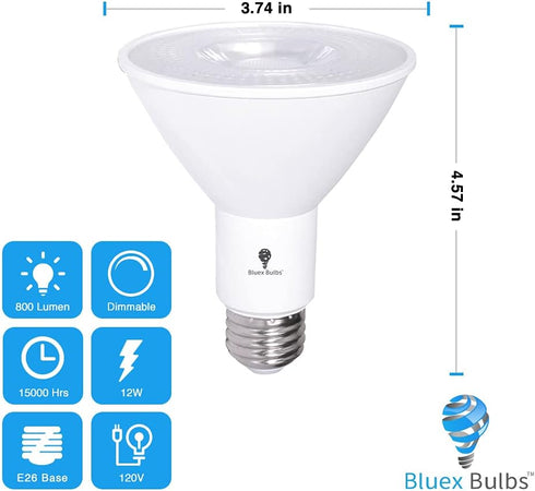 2 Pack PAR30 Outdoor LED Flood Light Bulb 12W 100 Watt Equivalent 900 Lumens Dimmable Waterproof E26 3000K Warm White LED Flood Light Bulbs for Se...