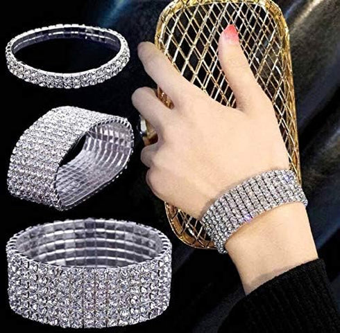 Harlorki Women Lady's 5 Rows Shiny Rhinestone Elastic Stretch Bracelet Sparkling Bridal Bangle Wrist Band Fashion Jewelry...