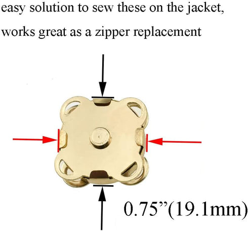 Hahiyo 19.1mm Length Magnetic Buttons Close Effortlessly Strong Bond Manageable Apart Easy Glue Sew-On Fastener Snap Clasps Gold 12 Pieces for Clo...
