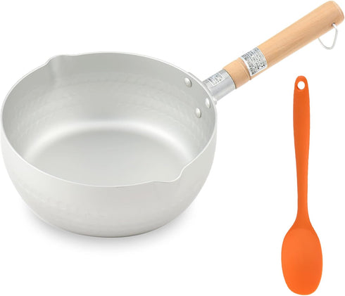 Nonstick Saucepan 1.7 Quart Japanese Yukihira Saucepan With Wooden Handle And Silicone Mixing Spoon,Multipurpose Pot, Aluminum Alloy, Silver (7.1 ...