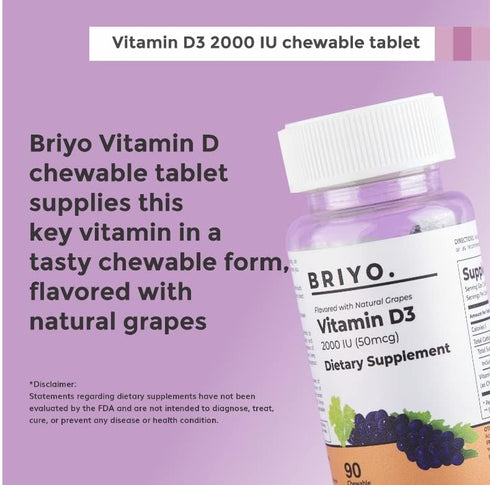 Vitamin d3 chewable Tablet - 2000 IU (50 mcg Per Serving) - Delicious Natural Grape Flavor, 90 Count...