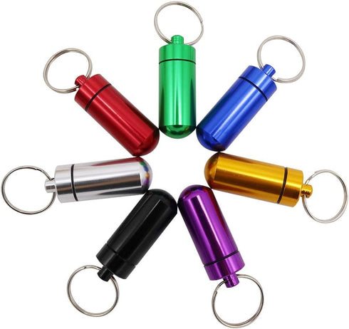 HRX Package 7PCS Mini Aluminum Keychain Pill Fob Holder, Waterproof Single Pill Case Box, Little Daily Pill Bottle for 7 Day...