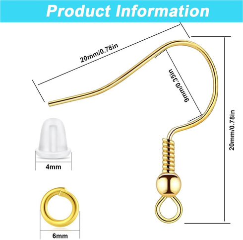 Hypoallergenic Earring Hooks, 600 Pcs Earring Making Kit, Fish Earring Hooks + Metal Jump Rings + Clear Silicone Earring Backs Stoppers for Jewelr...