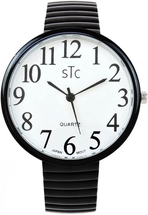 Geneva STC Black Super Large Face Stretch Band Easy to Read Watch...