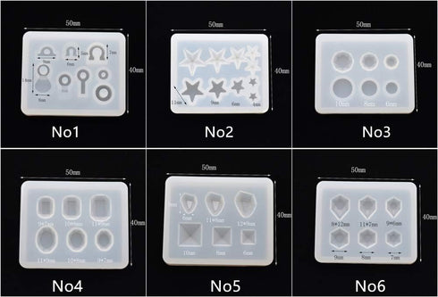 Silicone Mold for Jewels Shapes to Mold - Resin Ear Stud Earrings molds - Epoxy Resin Charms Casting Mould (6pcs)...