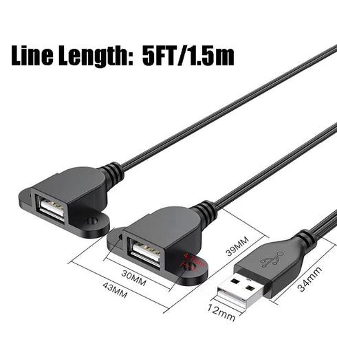 Guo USB Charging Extension Cable Male to Dual Female, USB 2.0 Charging Port 1 to 2 Panel Mount with Screw Hole, Used for Furniture/Mobile Phones/P...