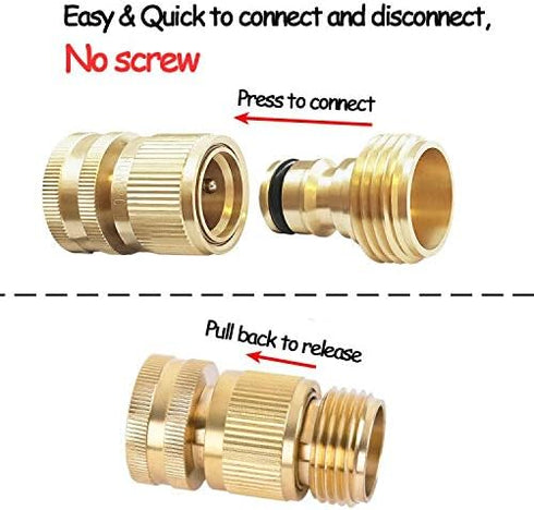 HQMPC Garden Hose Quick Connect Solid Brass Quick Connector Garden Hose Fitting Water Hose Connectors Garden Hose Disconnect 3/4 inch GHT (2Sets) ...