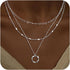 Silver Layered Necklaces for Women, Stackable Dainty Silver Choker Necklaces for Women Trendy Layering Circle Bar Pendant Chain Necklace Fashion J...