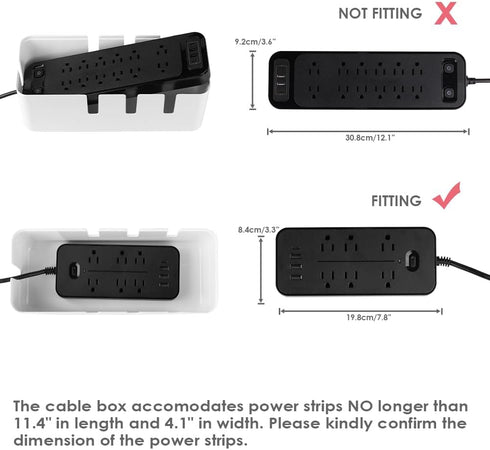 Cable Management Box by Baskiss, 12x5x4.5 inches, Wood Lid, Cord Organizer for Desk TV Computer USB Hub System to Cover and Hide & Power Strips & ...