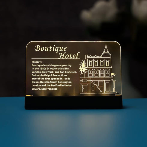 Kyglaring Glowing Clear Acrylic Name Plate with Power Base Designed for Lego Creator Boutique Hotel 10297 Building Set Sign Display (Glowing namep...