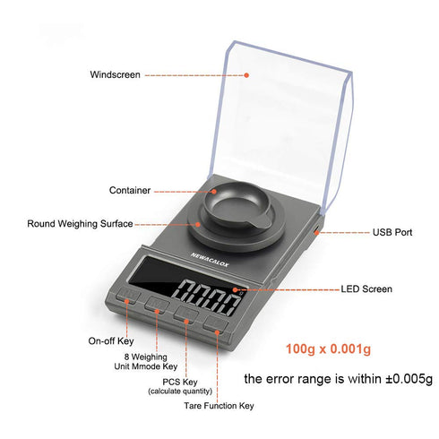 Digital Milligram Scale, 100g x 0.001g NEWACALOX Reloading High Precision Jewelry Scale,Portable Jewelry Scale with......