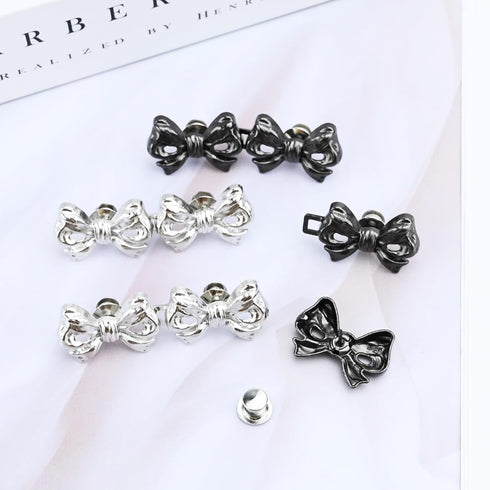 4 Pairs Bow Jeans Button Pins, Detachable Pant Waist Tightener Adjustable Waist Buckle Tighten Waist Buttons No Sew Pants Waist Adjuster Clips for...