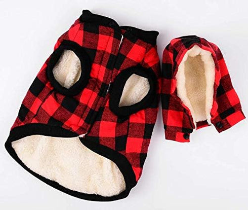 Tineer Large Dog Clothes Pet Sweater Dog Grid Clothing Warm Removable Puppy Cute Hooded Coats Plaid Jacket Hoodies 6 Sizes (S, Red)...