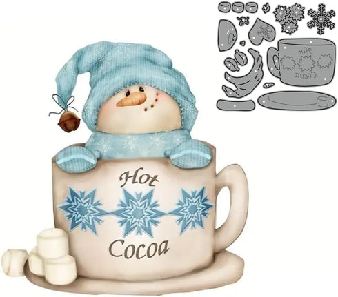 Snowman Cocoa Cup Metal Die Cuts, Christmas Snowman Cup Metal Cutting Dies Cut Stencils Card Paper Craft DIY Template Metal Cutting Dies Album Emb...