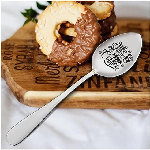 Life begins after coffee spoons with messages coffee spoon engraved coffee spoon engraved spoons him Silver 7 Inches A4 Stainless steel silver spo...