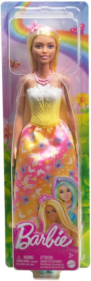 Barbie Royal Doll with Brightly Highlighted Fantasy Hair, Colorful Accessories, Yellow Ombre Bodice & Butterfly-Print Skirt...