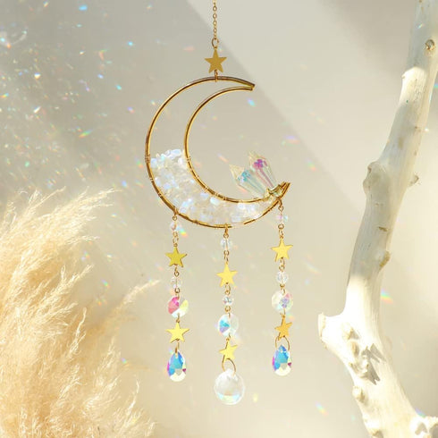Artilady Moon Crystal Suncacher - Suncatchers for Windows Hanging Crystals and Healing Stones Dream Catcher Moon Wind Chimes Garden Outdoor Decor ...