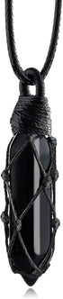 Black Obsidian Healing Crystal Points Necklace Adjustable Rope Hexagonal Wrapped Braided Stone Pendant Necklace Handmade Gemstone Jewelry for Men ...