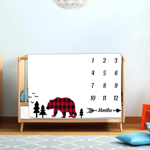Baby Milestone Blanket, Plaid Bear Photography Background Prop for Neutral Newborn Baby Shower, Includes Wreath and Frame 47"x40" BTLSLY56...