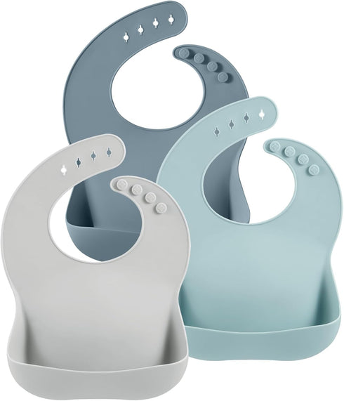 PandaEar 3 Pack Silicone Bibs for Boys Girls for Babies & Toddlers, Adjustable Waterproof Eating Bibs for Boys Girls, BPA Free Soft Durable Silico...