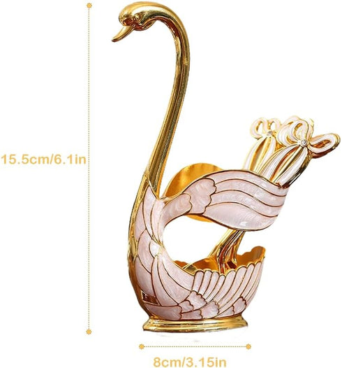 Decorative Gold Swan Base Holder with 6pcs Coffee Spoon Set - Creative Dessert Spoons,Gold...