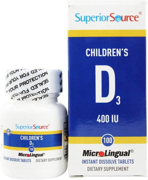 Superior Source Children’s Vitamin D3 400 IU, Under The Tongue Quick Dissolve MicroLingual Tablets, 100 Count, Promotes Strong Bones and Teeth, Im...