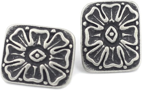 Bezelry 12 Pieces Rectangle Ice Flower Metal Shank Buttons 18mm (11/16 inch) (Antique Silver)...