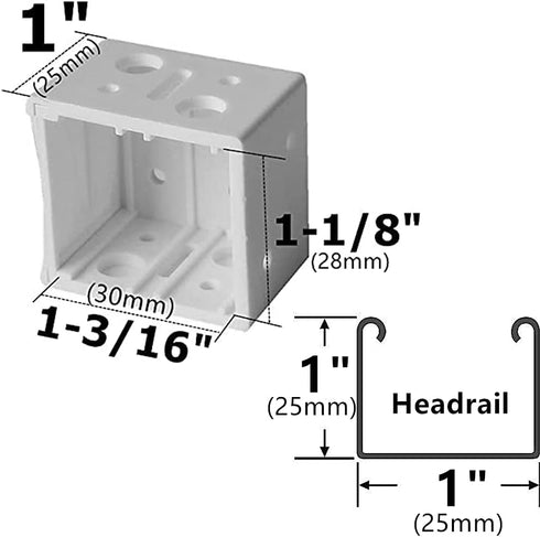 Cutelec 4pcs Plastic Brackets 1" Blinds headrail Holders White Color for 1" Vinyl or Plastic Mini Blinds with a Square 1" x 1" headrail...