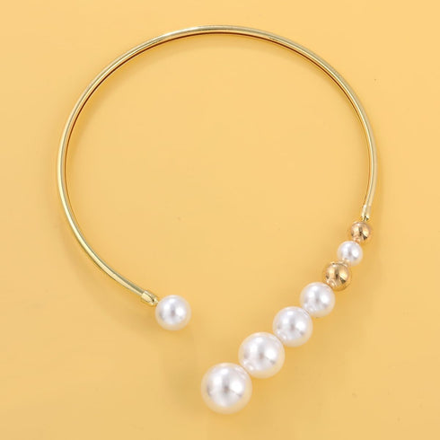 Metal Big Pearl Open Choker Necklace for Women Adjustable Gold Big Pearl Choker Necklaces Round Open Cuff Necklace Chunky Pearl Necklace for Women...